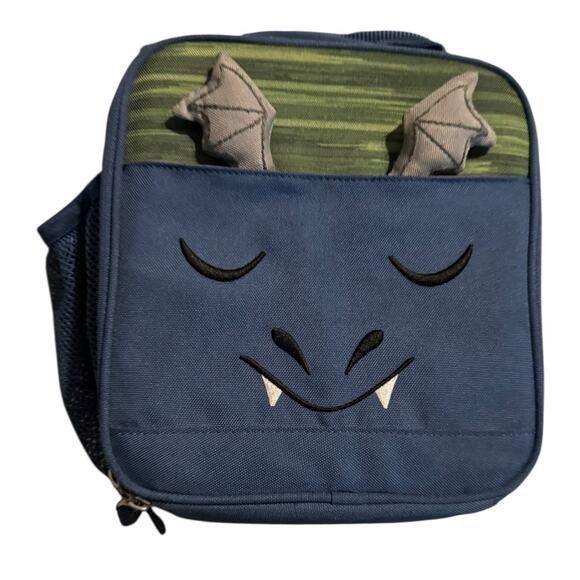 Pottery Barn Kids Dragon Lunch Box Blue Green with Wings Cute Monster Face - Picture 1 of 11